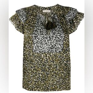 Ulla Johnson Leopard Green Cotton Animal Print Blouse 0 / XS